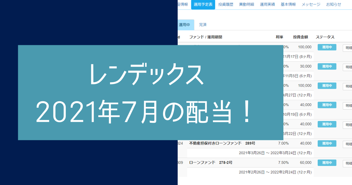 レンデックス7月の配当